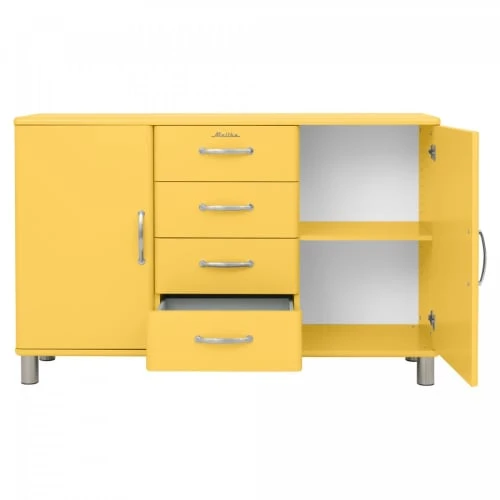 Meubles & Design Buffet Bas Style Rétro 2 Placards 4 Tiroirs Moutarde 3 Meubles & Design Buffet Bas Style Rétro 2 Placards 4 Tiroirs Moutarde – Image 3