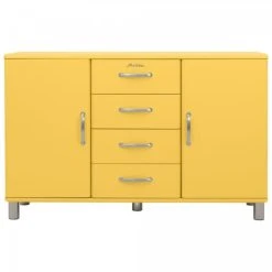 Meubles & Design Buffet Bas Style Rétro 2 Placards 4 Tiroirs Moutarde