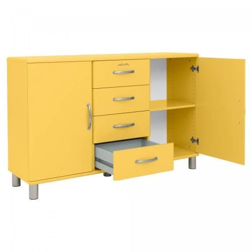 Meubles & Design Buffet Bas Style Rétro 2 Placards 4 Tiroirs Moutarde 4 Meubles & Design Buffet Bas Style Rétro 2 Placards 4 Tiroirs Moutarde – Image 4