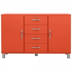 Meubles & Design Buffet Bas Style Rétro 2 Placards 4 Tiroirs Orange