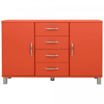 Meubles & Design Buffet Bas Style Rétro 2 Placards 4 Tiroirs Bleu 6 Meubles & Design Buffet Bas Style Rétro 2 Placards 4 Tiroirs Bleu – Image 6