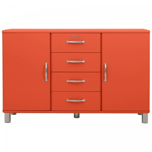 Meubles & Design Buffet Bas Style Rétro 2 Placards 4 Tiroirs Orange 1 Meubles & Design Buffet Bas Style Rétro 2 Placards 4 Tiroirs Orange