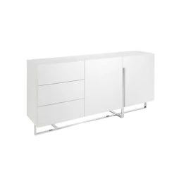 Angel Cerda Buffet Blanc Brillant Trois Tiroirs Simples Y En Acier Inox