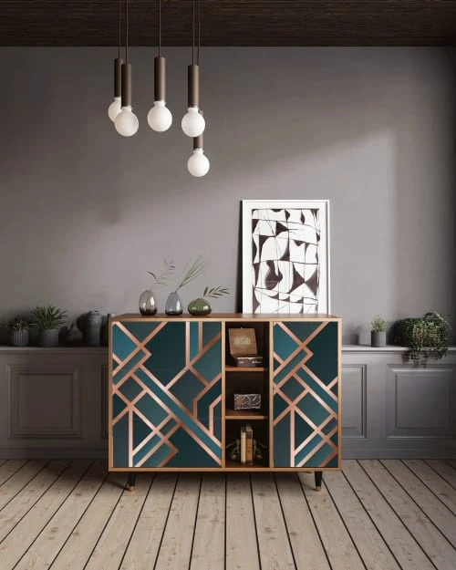 Storyz Buffet Bleu-vert 3 Tiroirs Et 1 Porte L 125 Cm 2 Storyz Buffet Bleu-vert 3 Tiroirs Et 1 Porte L 125 Cm – Image 2