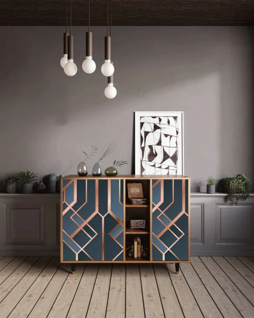 Storyz Buffet Bleu-vert 3 Tiroirs Et 1 Porte L 125 Cm 2 Storyz Buffet Bleu-vert 3 Tiroirs Et 1 Porte L 125 Cm – Image 2