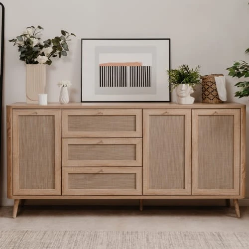 HOMIFAB Buffet Cannage Et Effet Bois Naturel 175 Cm 3 HOMIFAB Buffet Cannage Et Effet Bois Naturel 175 Cm – Image 3