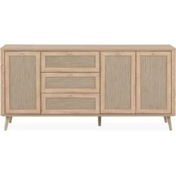 HOMIFAB Buffet Cannage Et Effet Bois Naturel 175 Cm