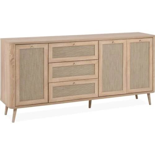 HOMIFAB Buffet Cannage Et Effet Bois Naturel 175 Cm 5 HOMIFAB Buffet Cannage Et Effet Bois Naturel 175 Cm – Image 5
