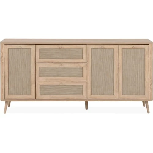 HOMIFAB Buffet Cannage Et Effet Bois Naturel 175 Cm 1 HOMIFAB Buffet Cannage Et Effet Bois Naturel 175 Cm