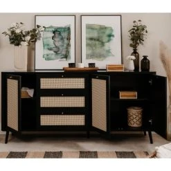 HOMIFAB Buffet Cannage Et Effet Bois Noir 175 Cm -Boutique Maisons du Monde buffet cannage et effet bois noir 175 cm 2
