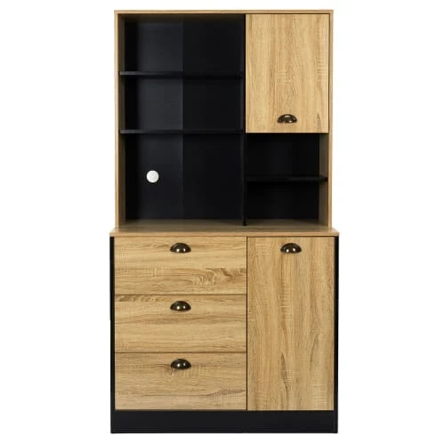 TOILINUX Buffet De Cuisine Hauteur 169cm En Noir Effet Bois 2 TOILINUX Buffet De Cuisine Hauteur 169cm En Noir Effet Bois – Image 2