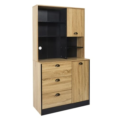 TOILINUX Buffet De Cuisine Hauteur 169cm En Noir Effet Bois 1 TOILINUX Buffet De Cuisine Hauteur 169cm En Noir Effet Bois