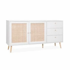 Alice's Garden Buffet De Rangement Blanc En Cannage 150 X 39 X 79cm