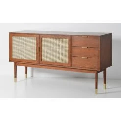 Alternative view of Drawer Buffet Design 2 Portes 3 Tiroirs Bois Et Cannage L170cm Bois Foncé