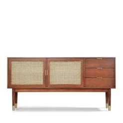 Drawer Buffet Design 2 Portes 3 Tiroirs Bois Et Cannage L170cm Bois Foncé