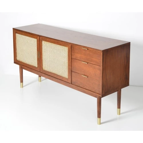 Drawer Buffet Design 2 Portes 3 Tiroirs Bois Et Cannage L170cm Bois Foncé 6 Drawer Buffet Design 2 Portes 3 Tiroirs Bois Et Cannage L170cm Bois Foncé – Image 6