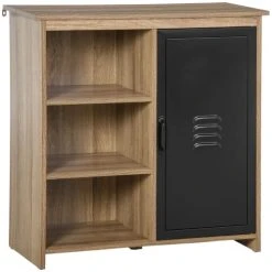 HOMCOM Buffet Design Industriel 3 Niches Placard Aspect Bois Métal Noir