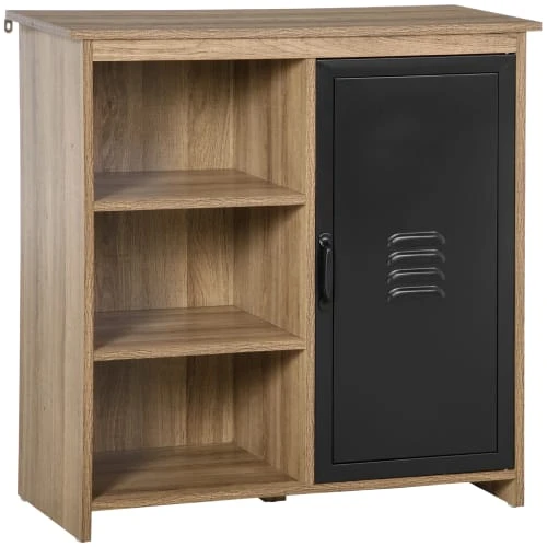 HOMCOM Buffet Design Industriel 3 Niches Placard Aspect Bois Métal Noir 1 HOMCOM Buffet Design Industriel 3 Niches Placard Aspect Bois Métal Noir