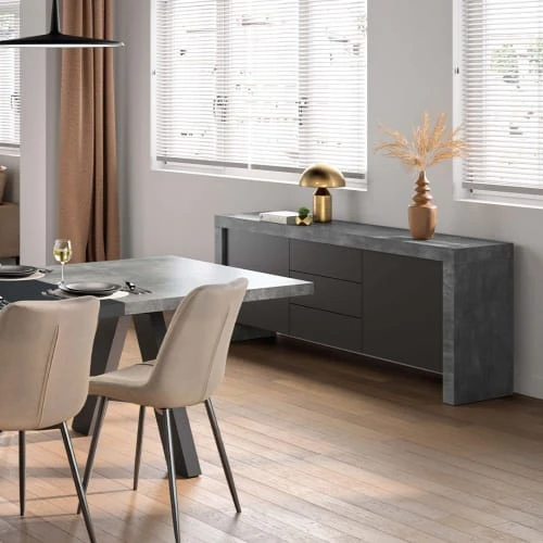 TEMAHOME Buffet Effet Bois Béton Et Noir 2 TEMAHOME Buffet Effet Bois Béton Et Noir – Image 2