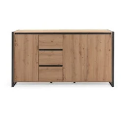 HOMIFAB Buffet Effet Chêne Et Métal Noir 160 Cm