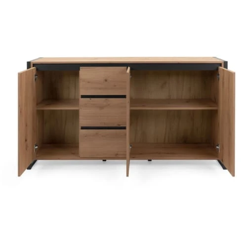 HOMIFAB Buffet Effet Chêne Et Métal Noir 160 Cm 4 HOMIFAB Buffet Effet Chêne Et Métal Noir 160 Cm – Image 4