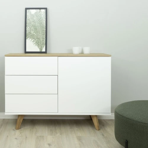 Tenzo Buffet En Bois 1 Porte 3 Tiroirs L109cm Blanc 2 Tenzo Buffet En Bois 1 Porte 3 Tiroirs L109cm Blanc – Image 2