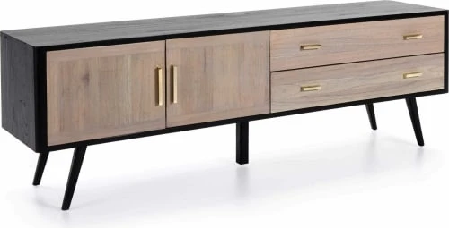Thai Natura Buffet En Bois 2 Portes 2 Tiroirs Noir Et Bois Clair Cérusé 2 Thai Natura Buffet En Bois 2 Portes 2 Tiroirs Noir Et Bois Clair Cérusé – Image 2