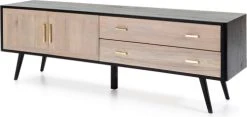 Thai Natura Buffet En Bois 2 Portes 2 Tiroirs Noir Et Bois Clair Cérusé