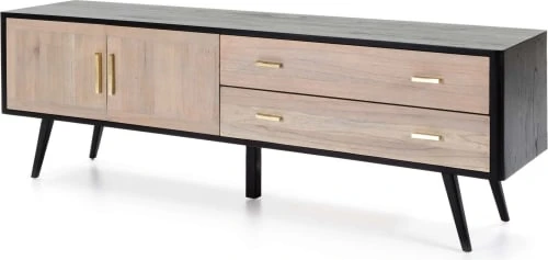 Thai Natura Buffet En Bois 2 Portes 2 Tiroirs Noir Et Bois Clair Cérusé 1 Thai Natura Buffet En Bois 2 Portes 2 Tiroirs Noir Et Bois Clair Cérusé