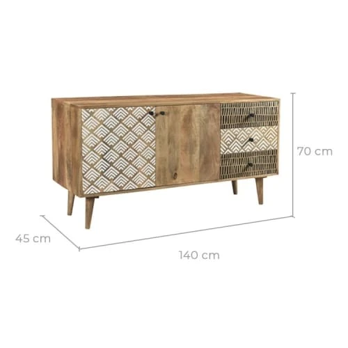 Rendez Vous Déco Buffet En Bois 2 Portes 3 Tiroirs à Motifs 4 Rendez Vous Déco Buffet En Bois 2 Portes 3 Tiroirs à Motifs – Image 4