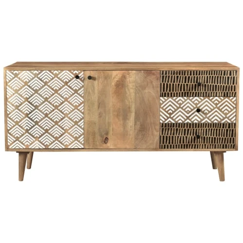Rendez Vous Déco Buffet En Bois 2 Portes 3 Tiroirs à Motifs 1 Rendez Vous Déco Buffet En Bois 2 Portes 3 Tiroirs à Motifs