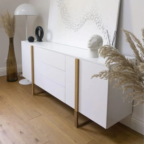 Tenzo Buffet En Bois 2 Portes 3 Tiroirs Blanc 2 Tenzo Buffet En Bois 2 Portes 3 Tiroirs Blanc – Image 2