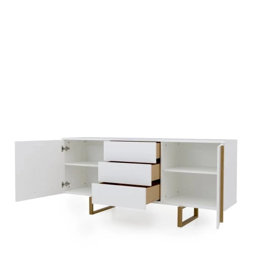 Tenzo Buffet En Bois 2 Portes 3 Tiroirs Blanc 4 Tenzo Buffet En Bois 2 Portes 3 Tiroirs Blanc – Image 4