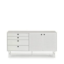 TEULAT Buffet En Bois 2 Portes 4 Tirroirs L150cm Blanc