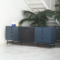 Alternative view of TEULAT Buffet En Bois 2 Portes 8 Tiroirs L212cm Bleu Pétrole