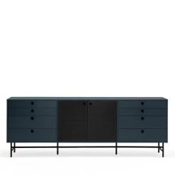 TEULAT Buffet En Bois 2 Portes 8 Tiroirs L212cm Bleu Pétrole