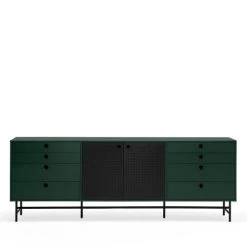 TEULAT Buffet En Bois 2 Portes 8 Tiroirs L212cm Vert Forêt