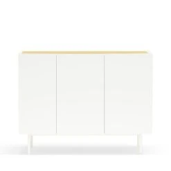 TEULAT Buffet En Bois 3 Portes 3 Tiroirs L110cm Blanc