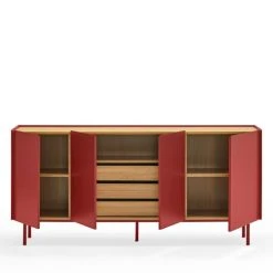 Alternative view of TEULAT Buffet En Bois 4 Portes 3 Tiroirs L165cm Rouge