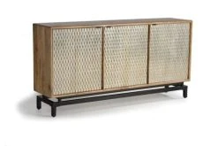 GINER Y COLOMER Buffet En Bois De Manguier Et Feuille De Cuivre Sculpté à La Main.