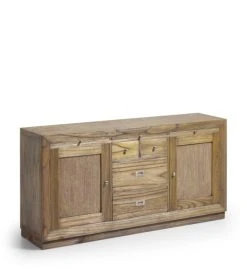 MOYCOR Buffet En Bois De Mindi Beige 4 Tiroirs 3 Plateaux L160