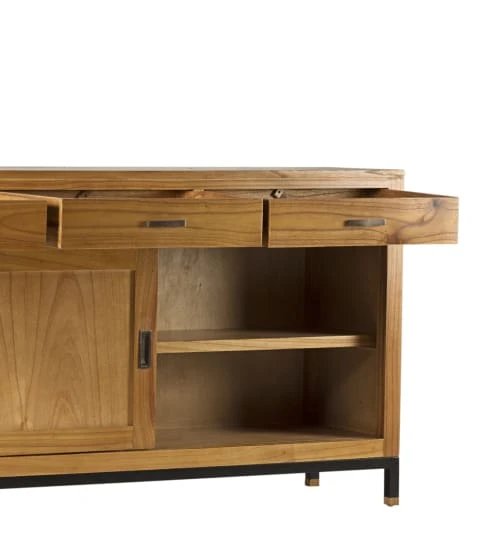 MOYCOR Buffet En Bois De Mindi Marron Et Pieds En Métal Noir L180 3 MOYCOR Buffet En Bois De Mindi Marron Et Pieds En Métal Noir L180 – Image 3