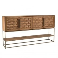 MACABANE Buffet En Bois De Teck Recyclé 4 Portes En Tissage De Bambou