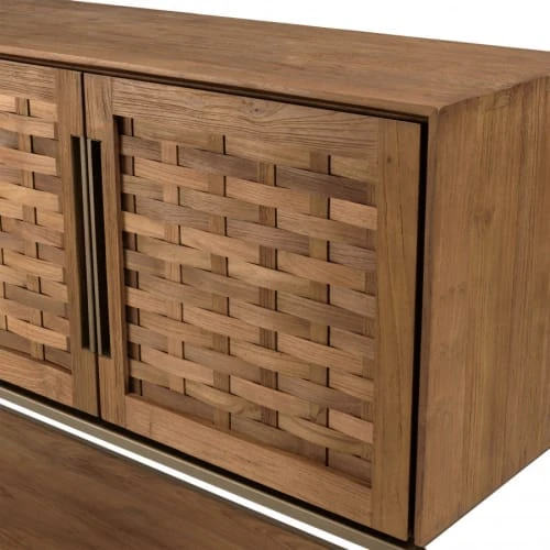 MACABANE Buffet En Bois De Teck Recyclé 4 Portes En Tissage De Bambou 4 MACABANE Buffet En Bois De Teck Recyclé 4 Portes En Tissage De Bambou – Image 4