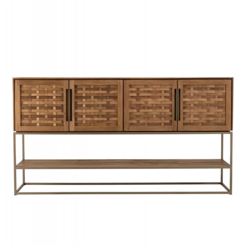 MACABANE Buffet En Bois De Teck Recyclé 4 Portes En Tissage De Bambou 5 MACABANE Buffet En Bois De Teck Recyclé 4 Portes En Tissage De Bambou – Image 5