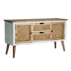 Alternative view of Lastdeco Buffet En Bois Et Bambou En Blanc Et Brun 113.5x37x62