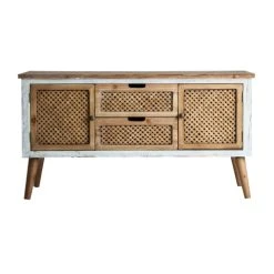 Lastdeco Buffet En Bois Et Bambou En Blanc Et Brun 113.5x37x62