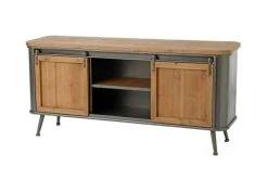 HELLIN Buffet En Bois Et Métal 2 Portes Coulissantes Et 2 Niches L143