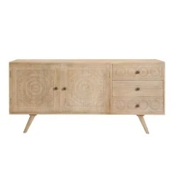 Rendez Vous Déco Buffet En Bois Gravé 2 Portes 3 Tiroirs
