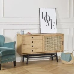 Alternative view of Robin Des Bois Buffet En Chêne Cannage Et Métal Noir Mat L 121 Cm